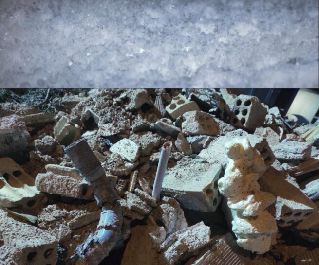 Painting that shows destruction by Andreas Mitropoulos, Melting Capitalism, 2024