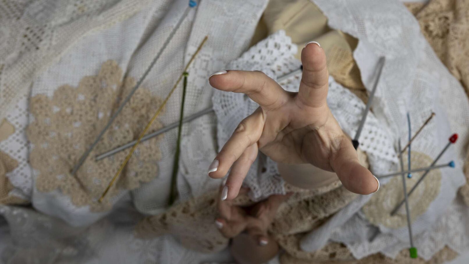 hand extending towards the camera, work by Sofia Spyropoulou, Untitled, 2024