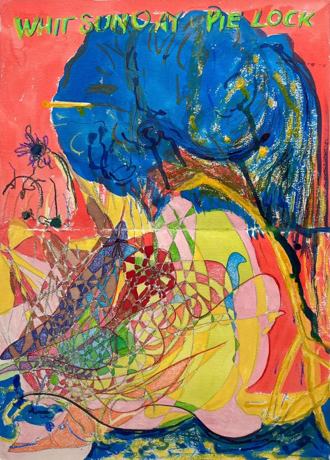 abstract painting with bright colours of red, yellow and blue by Cynthia Harrison Orr, Whit Sunday Pie Lock, 2024