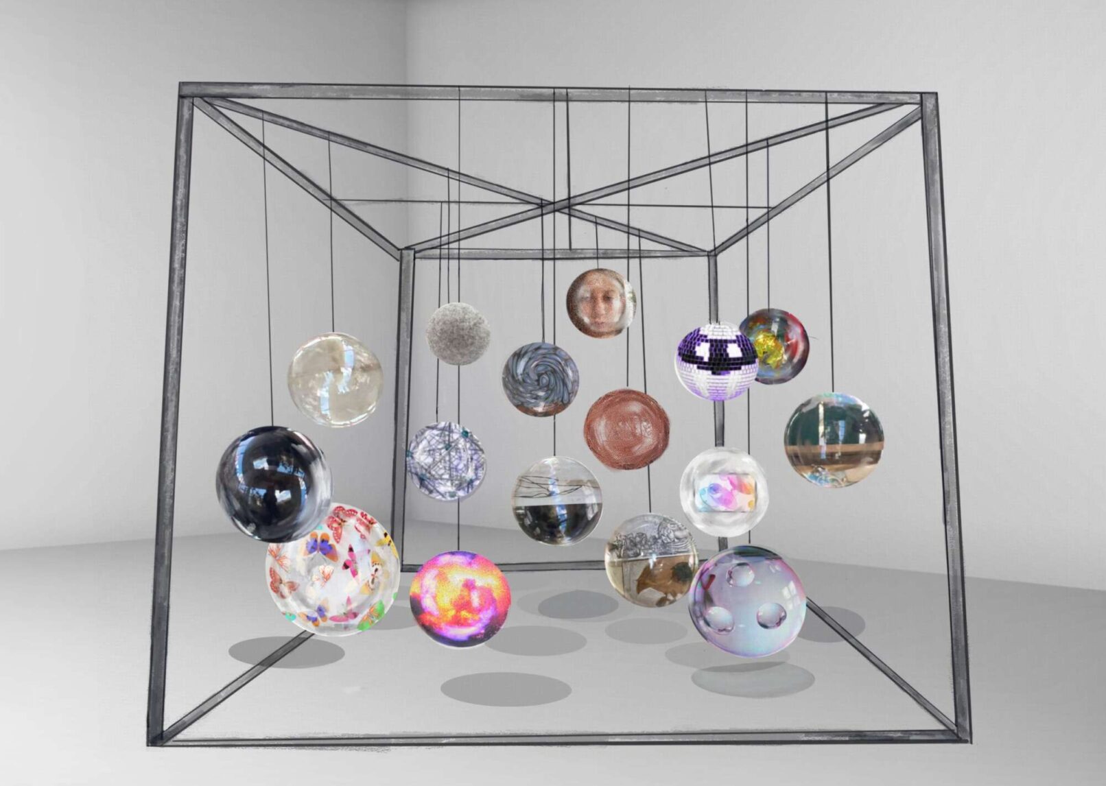 Bubbles with artworks on it by Paresia Pasipoularidou, Filter Bubbles, 2024
