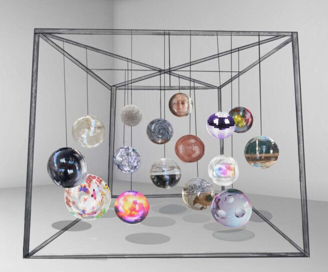 Bubbles with artworks on it by Paresia Pasipoularidou, Filter Bubbles, 2024