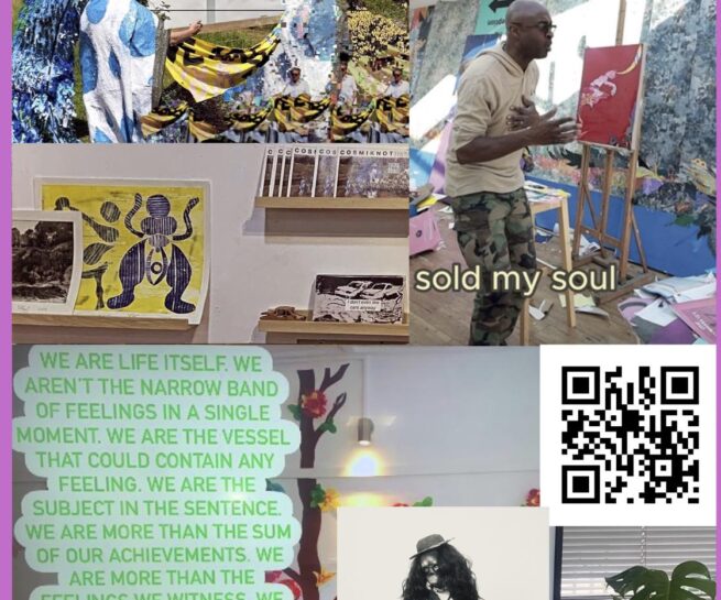 Collage of images by Mikey Georgeson, To Be Free (The Prison of Socrates), performance installation, 2023